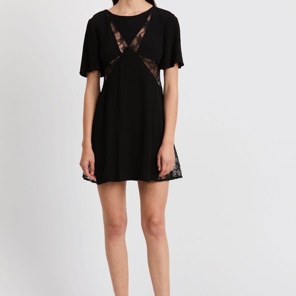 Third Form Lace Cut Out Mini Dress in Black
